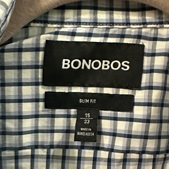 Bonobos Men's Black and White Checkered Shirt size 15 slim fit 33 - Picture 2 of 4